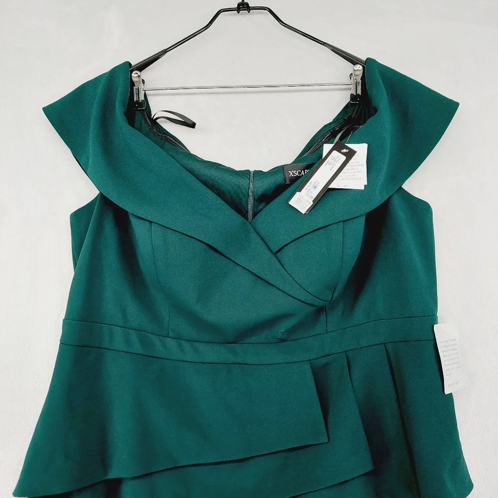 New XScape Off the Shoulder Scuba Crepe Column Gown in Pine Green P3636 - Picture 4 of 10